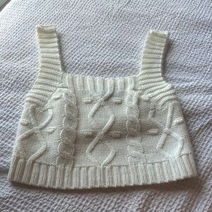 Kendall & Kylie Cream Cable Knit Crop Top